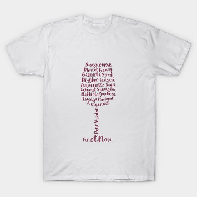 Red Wine Varieties Glass T-Shirt by Printadorable